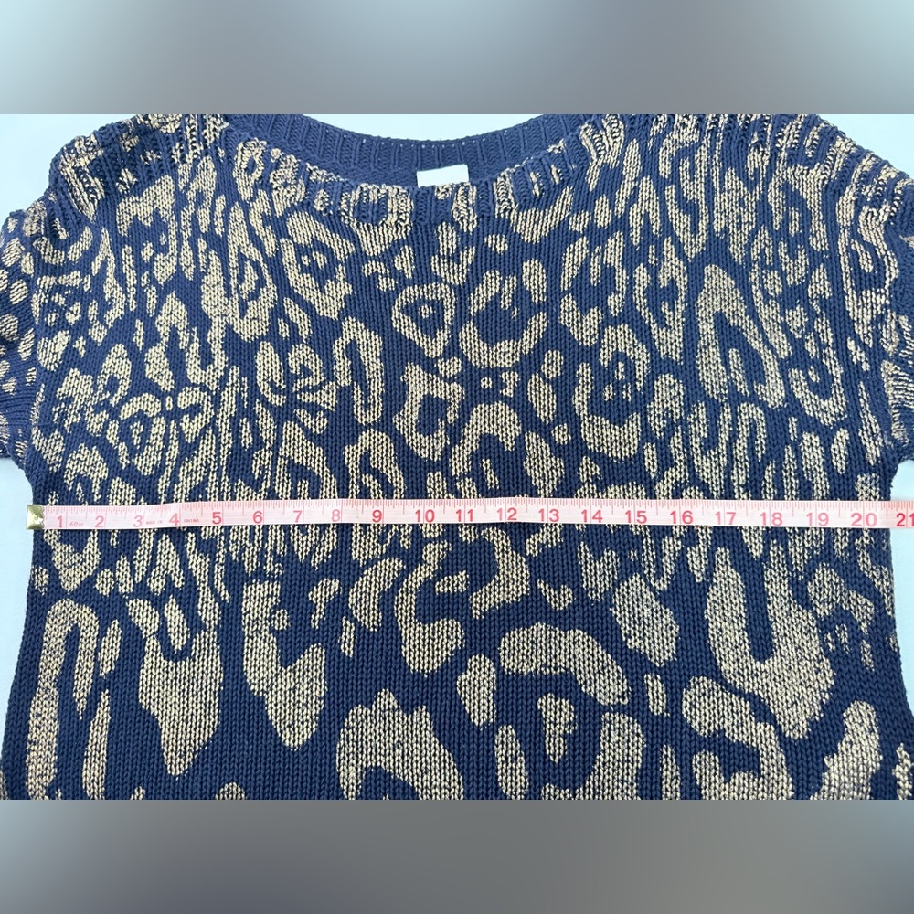 Chico’s Sophie Blue & Gold Foil Shine Pullover Sweater Animal Print Size 2 Large - Picture 7 of 8